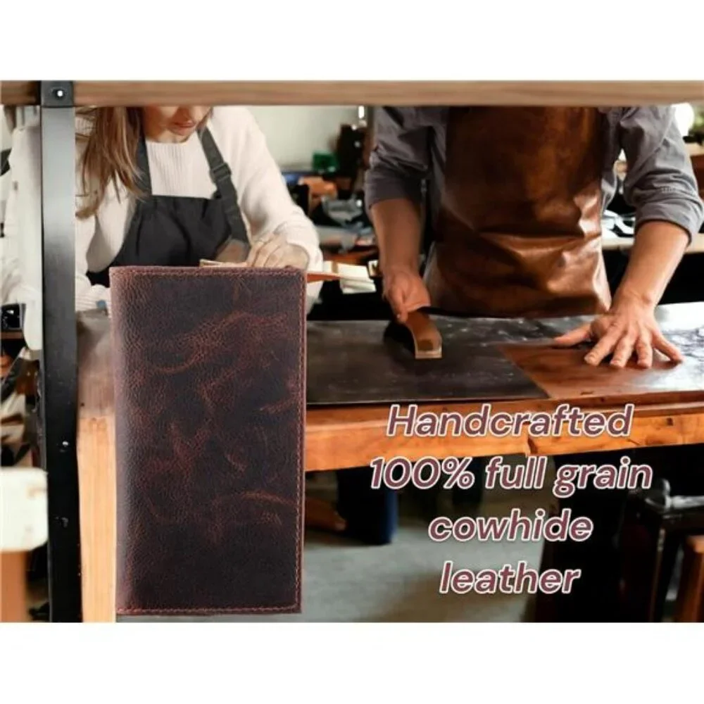 Classic Men's RFID Vintage Look Genuine Leather Long Bifold Wallet